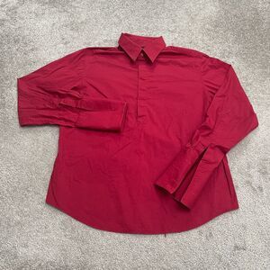 DKNY 1/2 Hidden Button Shirt Mens XL Red French Cuff Cotton Long Sleeve Classic